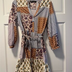 Zara Multicolor Patchwork Long Sleeve Dress